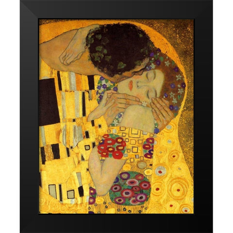 The Kiss - detail 2 Black Modern Wood Framed Art Print by Klimt, Gustav