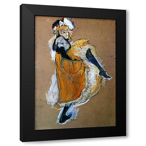 Jane Avril Dancing Black Modern Wood Framed Art Print by Toulouse-Lautrec, Henri