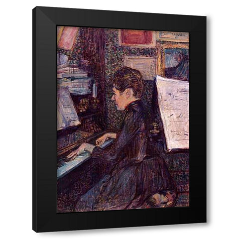 Mlle Dihau Playing The Piano Black Modern Wood Framed Art Print with Double Matting by Toulouse-Lautrec, Henri