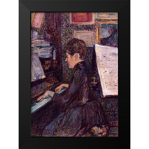 Mlle Dihau Playing The Piano Black Modern Wood Framed Art Print by Toulouse-Lautrec, Henri