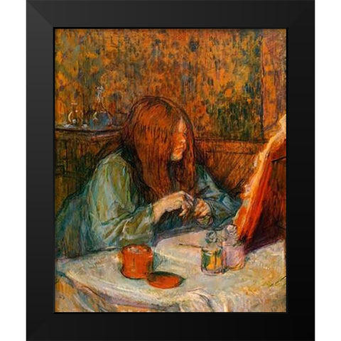 Mme Poupoule At Her Toilet Black Modern Wood Framed Art Print by Toulouse-Lautrec, Henri