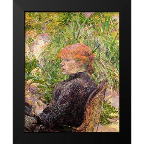 Red Haired Girl In A Garden Black Modern Wood Framed Art Print by Toulouse-Lautrec, Henri