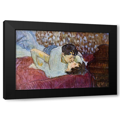 The Kiss Black Modern Wood Framed Art Print with Double Matting by Toulouse-Lautrec, Henri