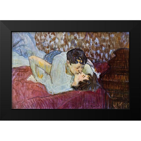 The Kiss Black Modern Wood Framed Art Print by Toulouse-Lautrec, Henri