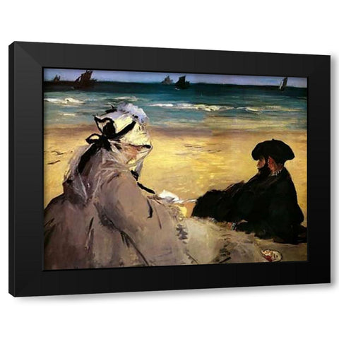 At the Beach Black Modern Wood Framed Art Print with Double Matting by Manet, Edouard