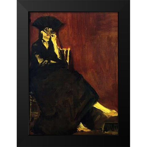 Berthe Morisot with Fan Black Modern Wood Framed Art Print by Manet, Edouard
