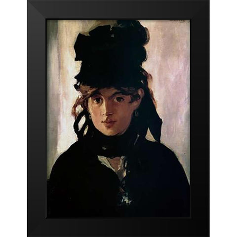 Berthe Morisot with a Bouquet of Violets, 1872 Black Modern Wood Framed Art Print by Manet, Edouard