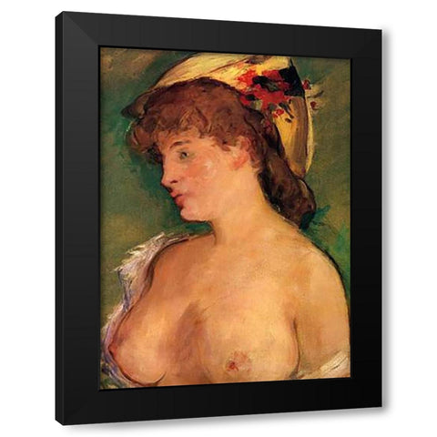 Blonde Woman with Bare Breasts Black Modern Wood Framed Art Print by Manet, Edouard