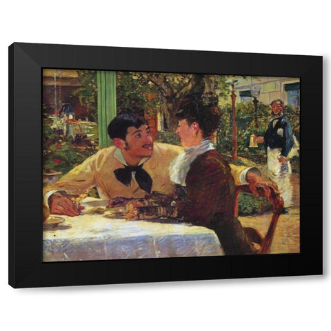 Couple at Pere Lathuille Black Modern Wood Framed Art Print by Manet, Edouard