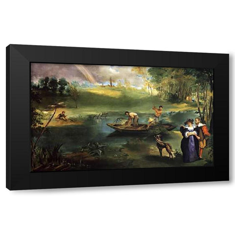 Fishing at St Quen, Paris Black Modern Wood Framed Art Print with Double Matting by Manet, Edouard