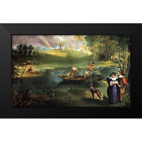 Fishing at St Quen, Paris Black Modern Wood Framed Art Print by Manet, Edouard