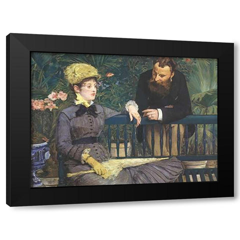 In the Conservatory Black Modern Wood Framed Art Print by Manet, Edouard