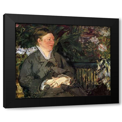 Mme Manet in the Conservatory, 1879 Black Modern Wood Framed Art Print with Double Matting by Manet, Edouard
