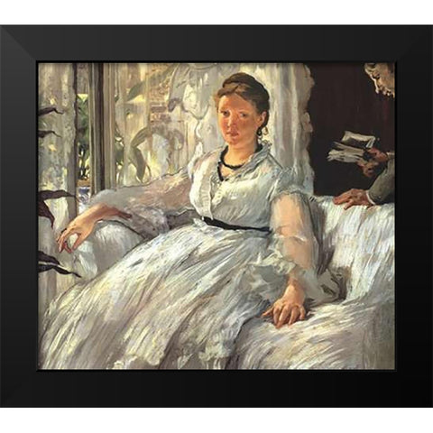 Reading Black Modern Wood Framed Art Print by Manet, Edouard