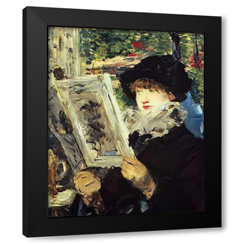 Woman Reading Black Modern Wood Framed Art Print by Manet, Edouard