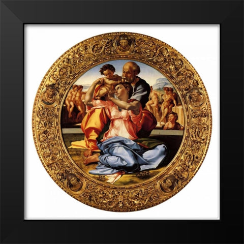 Michelangela The Doni Tondo-3 Black Modern Wood Framed Art Print by Michelangelo