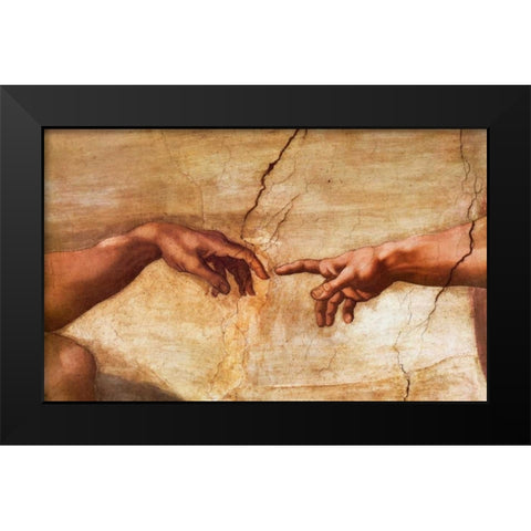 Creation Of Adam - detail Black Modern Wood Framed Art Print by Michelangelo