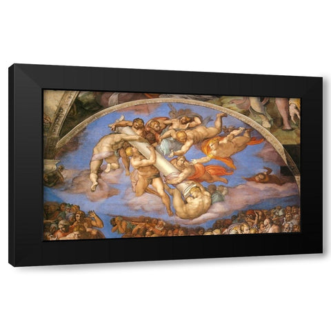 Detail From The Last Judgement (Angels Carrying The Column 2) Black Modern Wood Framed Art Print with Double Matting by Michelangelo