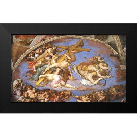 Detail From The Last Judgement (Angels Carrying The Cross) Black Modern Wood Framed Art Print by Michelangelo