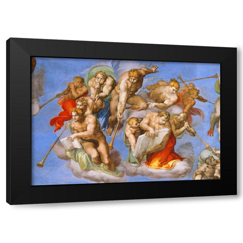 Detail From The Last Judgement - Trumpeting Angels Black Modern Wood Framed Art Print with Double Matting by Michelangelo