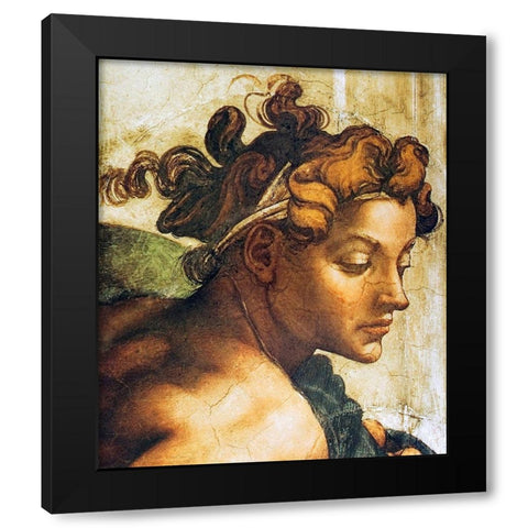 Head Of A Nude Black Modern Wood Framed Art Print with Double Matting by Michelangelo