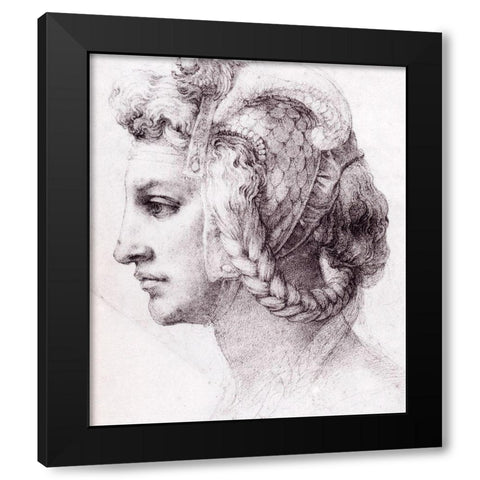 Ideal Head Of A Woman Black Modern Wood Framed Art Print by Michelangelo