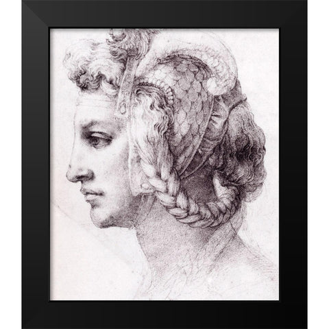 Ideal Head Of A Woman Black Modern Wood Framed Art Print by Michelangelo