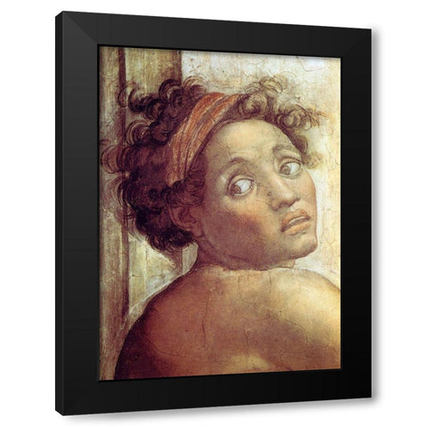 Nude Figure Next To The Scene Of Noahs Sacrifice Detail 1509 Black Modern Wood Framed Art Print with Double Matting by Michelangelo