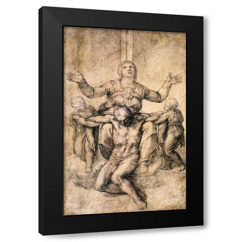 Pieta-4 Black Modern Wood Framed Art Print with Double Matting by Michelangelo