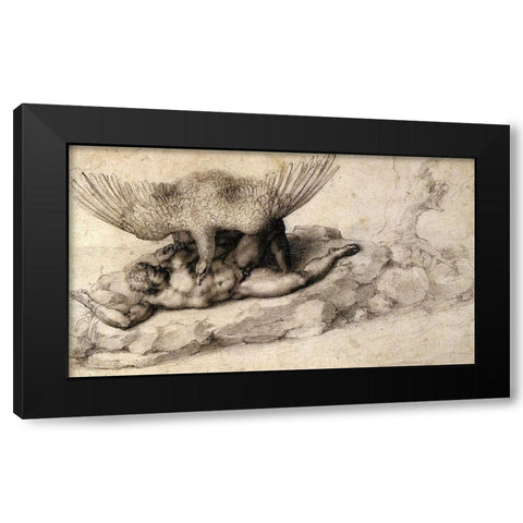 Punishment Of Tityus-2 Black Modern Wood Framed Art Print with Double Matting by Michelangelo