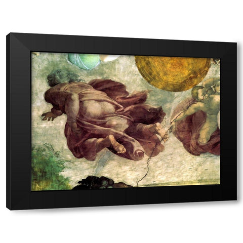 The Creation Of Heavenly Bodies God Creating The Moon And Sun Detail Black Modern Wood Framed Art Print with Double Matting by Michelangelo