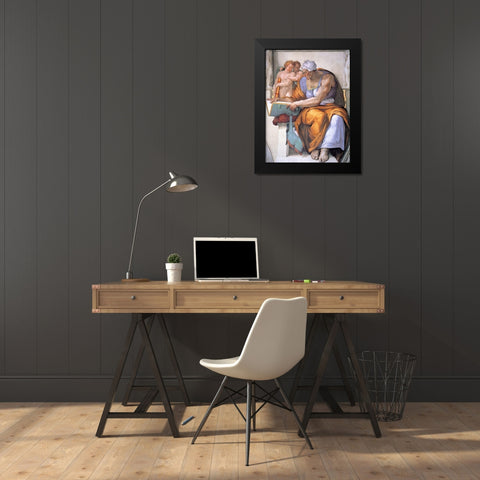 The Cumean Sibyl Black Modern Wood Framed Art Print by Michelangelo