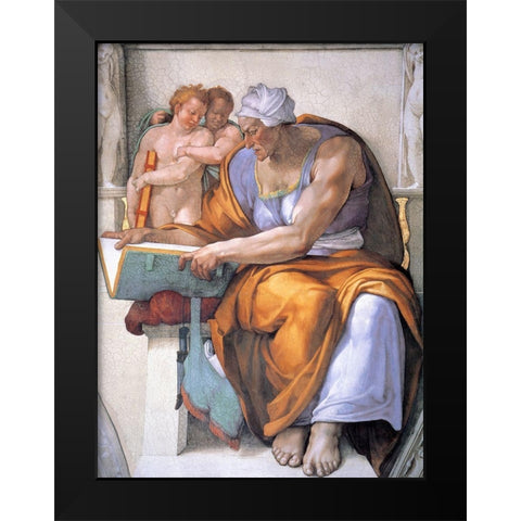 The Cumean Sibyl Black Modern Wood Framed Art Print by Michelangelo