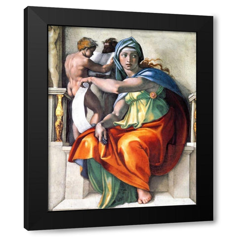 The Delphic Sibyl Black Modern Wood Framed Art Print with Double Matting by Michelangelo