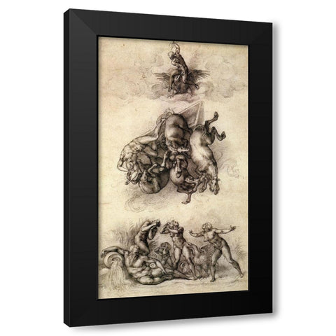 The Fall Of Phaeton-4 Black Modern Wood Framed Art Print with Double Matting by Michelangelo