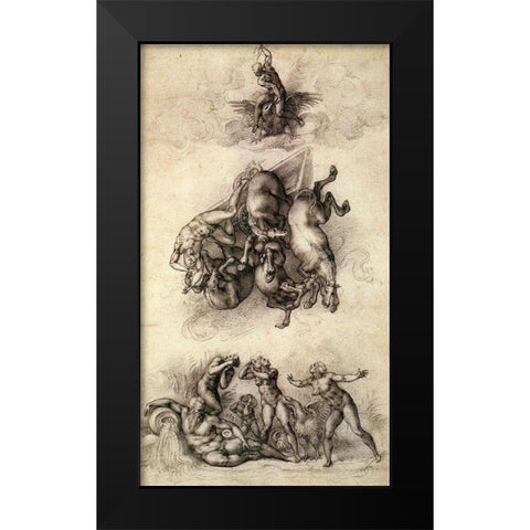 The Fall Of Phaeton-4 Black Modern Wood Framed Art Print by Michelangelo