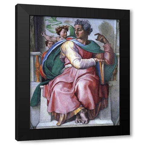 The Prophet Isaiah Black Modern Wood Framed Art Print with Double Matting by Michelangelo