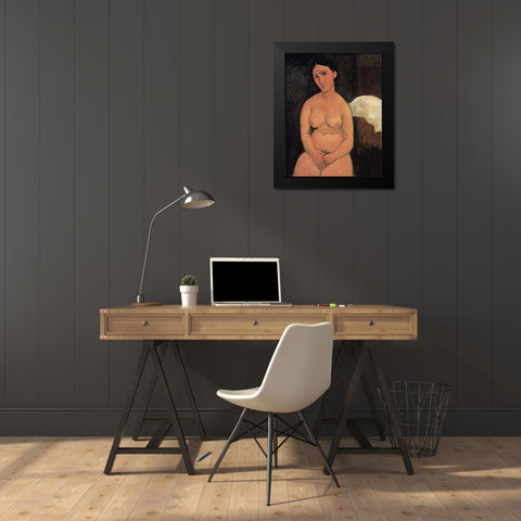 A Seated Nude Black Modern Wood Framed Art Print by Modigliani, Amedeo