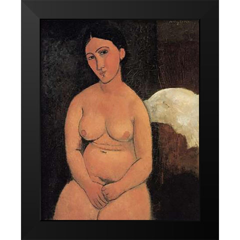 A Seated Nude Black Modern Wood Framed Art Print by Modigliani, Amedeo