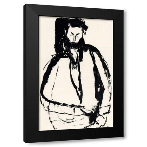 Bearded Man Black Modern Wood Framed Art Print with Double Matting by Modigliani, Amedeo