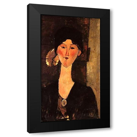 Beatrice Hastings In Front Of A Door Black Modern Wood Framed Art Print with Double Matting by Modigliani, Amedeo