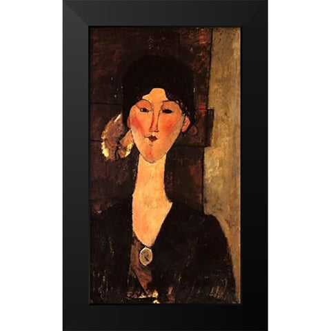 Beatrice Hastings In Front Of A Door Black Modern Wood Framed Art Print by Modigliani, Amedeo