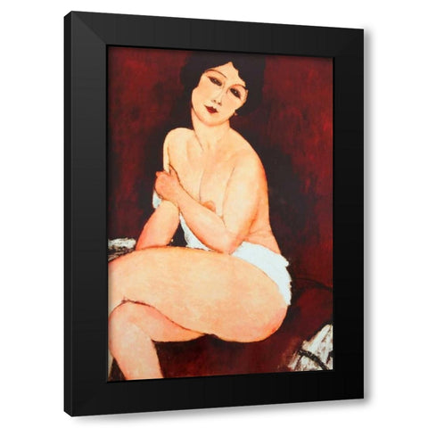 Beautiful Woman Black Modern Wood Framed Art Print with Double Matting by Modigliani, Amedeo