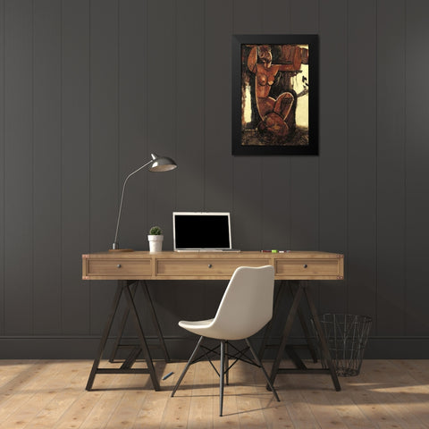 Caryatid 6 Black Modern Wood Framed Art Print by Modigliani, Amedeo