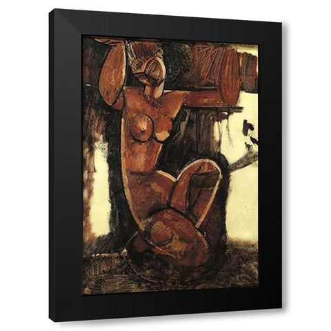 Caryatid 6 Black Modern Wood Framed Art Print with Double Matting by Modigliani, Amedeo