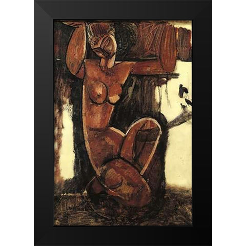 Caryatid 6 Black Modern Wood Framed Art Print by Modigliani, Amedeo