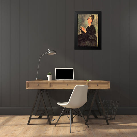 Dedie Black Modern Wood Framed Art Print by Modigliani, Amedeo