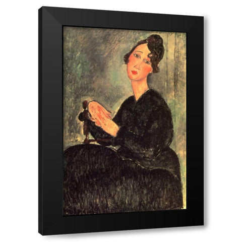 Dedie Black Modern Wood Framed Art Print by Modigliani, Amedeo