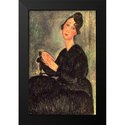 Dedie Black Modern Wood Framed Art Print by Modigliani, Amedeo