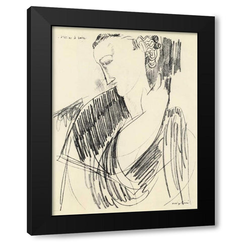 Drawing For Drinking Black Modern Wood Framed Art Print with Double Matting by Modigliani, Amedeo